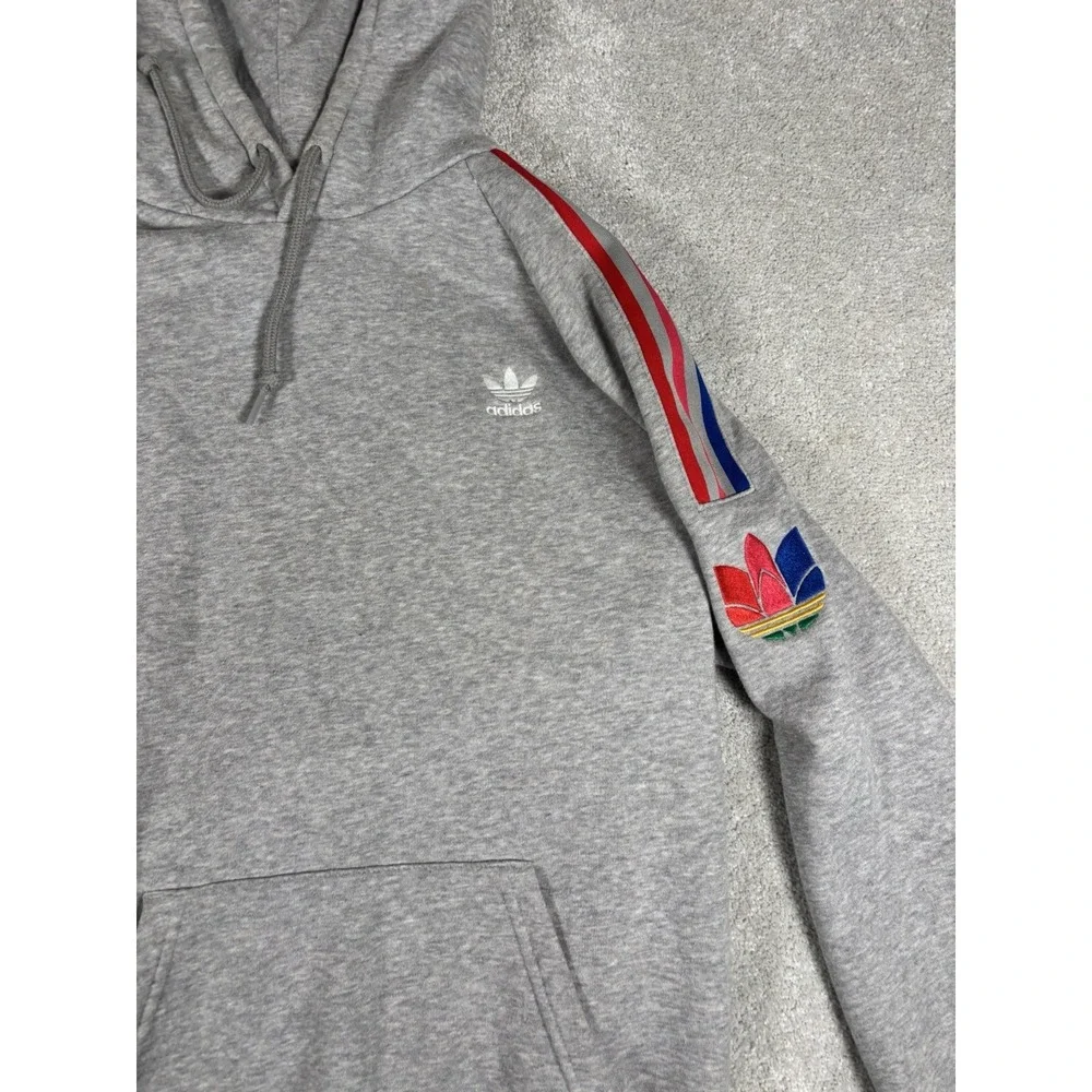 Adidas Originals retro Gray Red Men's 3D Trefoil 3-Stripe Colors Hoodie Mens S
